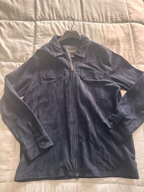 Nordstrom Men's Dark Navy Zip-Up Suede Shirt Jacket